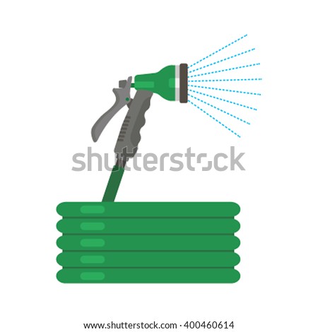 Jets of water irrigation equipment, plastic spray bottle with a hose vector. Flat icon