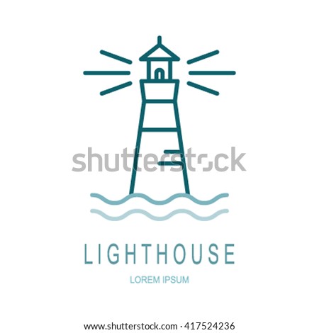 Template sea lighthouse logo in a linear style. Vector illustration isolated on white background