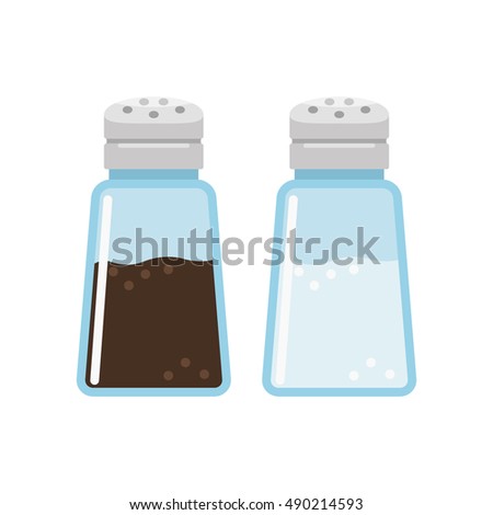 A set of salt and pepper shakers isolated on white background. Flat vector