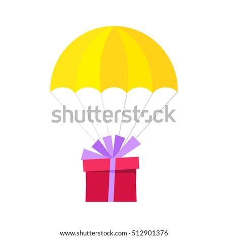 Gift flying with a parachute. delivery of goods concept. flat vector illustration isolate on a white background