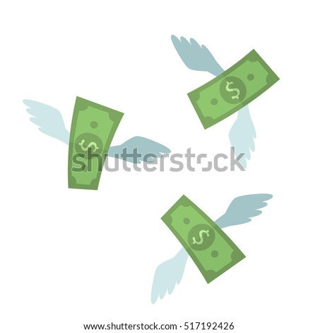 Fly Away dollars. the concept of spending money. flat vector illustration isolate on a white background. easy to use