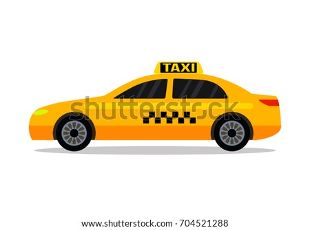 Yellow urban taxi cab isolated on white background.