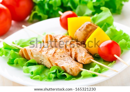 Grilled salmon and vegetable skewers