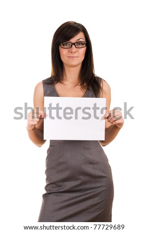 Business woman holding in hands blank advert board