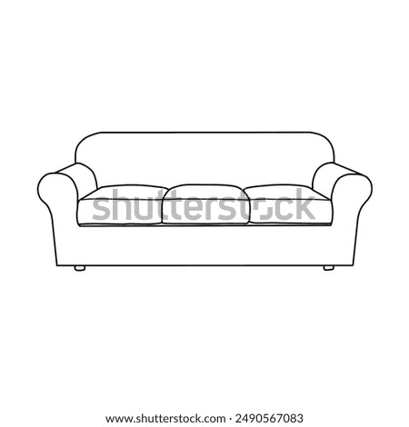 Three-seat sofa with armrest. Modern interior home or office furniture. Isolated object on white background.