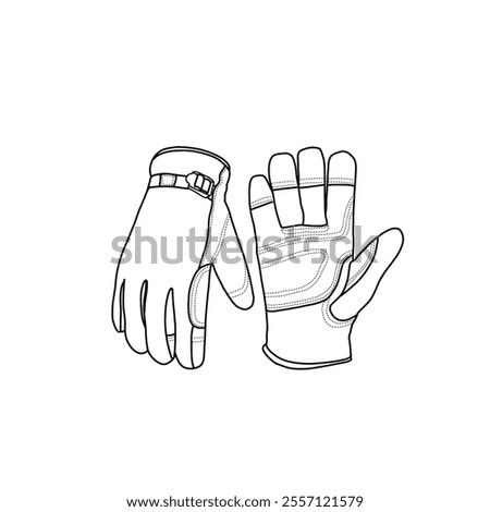 Pair of winter work gloves for men and women, work gloves with grip line art. Isolated on a white background.