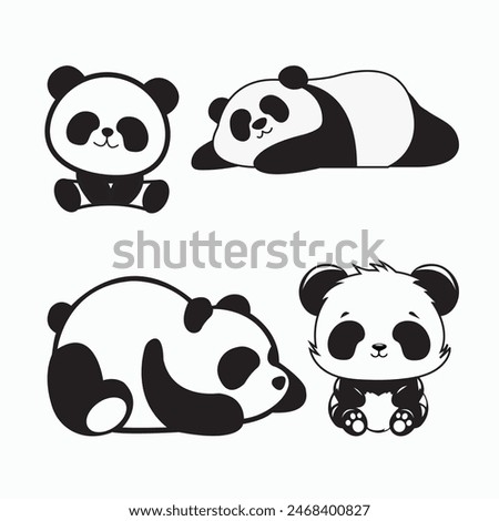 Panda Clipart icon, Cute Animal Set. cute panda illustration vector image. perfect for Stickers, Prints for Clothing, Coloring Pages.