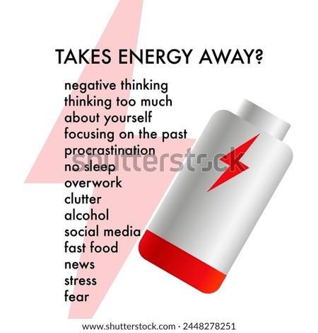 Don't list, things that make life unsuccessful, things not to do, example of mistakes concept, battery sign. Vector illustration EPS 10