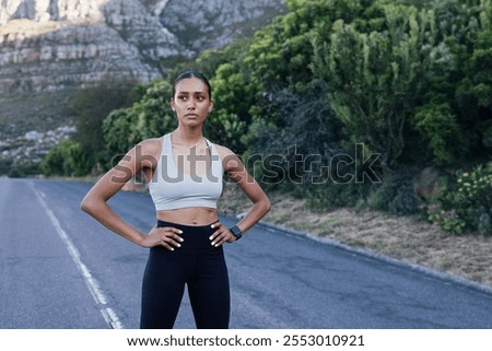 Similar – Image, Stock Photo Slim woman during hip workout near sea