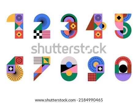 Vector numbers set with bright color from zero to nine. Set of numbers isolated on a white background. 1,2,3,4,5,6,7,8,9,0
