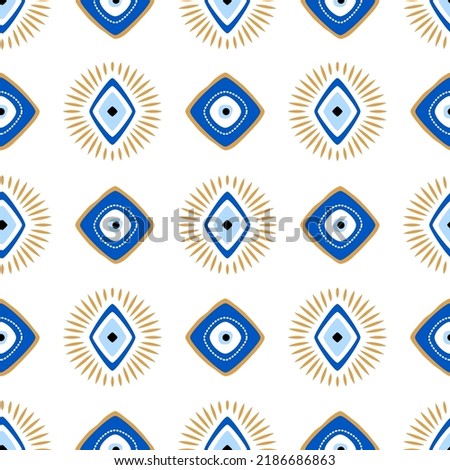 Seamless pattern with Turkish evil eye bead. Good luck. Turkish tile. Oriental ottoman design vector background. Perfect for wallpapers, pattern fills, web page backgrounds, surface textures, textile