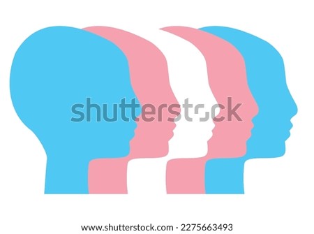 People supporing transgender personses rights. Transgender people communicate, vector illustration. Faces of diverse cultures in propfile in different colors of the transgender flag