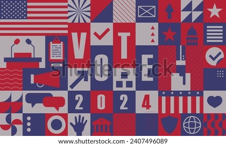 Vote. Every voice matters. Vector banner template for US presidential election. Election day. Usa debate of president voting 2024. Election voting poster. Vote 2024 in USA, banner design