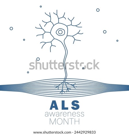 ALS Awareness Month. Amyotrophic lateral sclerosis, Lou Gehrig’s Disease. Muscle and neuron vector illustration