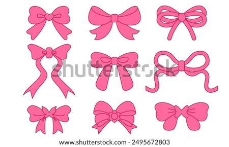 Set with bow ribbon. Set, collection of cute bows for girls. Cute coquette bow collection vector, romantic ribbon bow