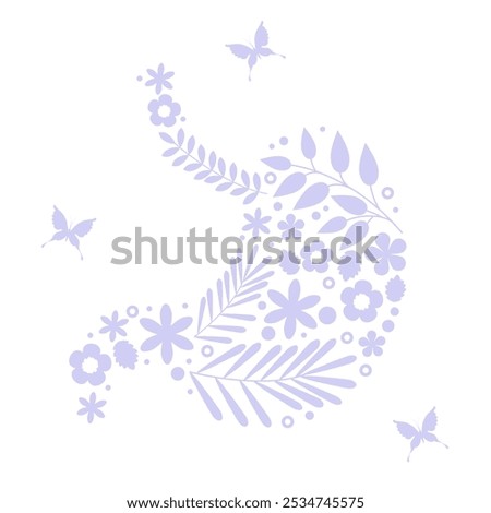 Human stomach with flower and butterfly isolated on white background. Anatomy. Organ internal health body digestive biology system or medical healthy concept and empty esophagus abdomen gastric object