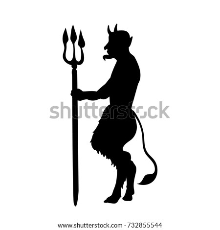 Devil demon religion trident silhouette ancient mythology. Vector illustration.