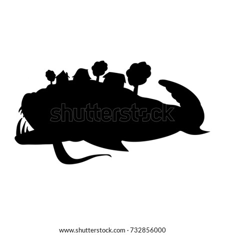 Miracle yudo fish whale silhouette fairytale fantasy.  Vector illustration.