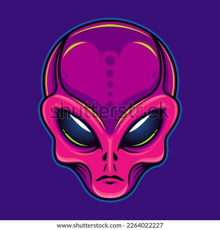 Vector illustration of Magenta Alien Head Cartoon Illustration suitable for clothing, sticker, e-sport logo.