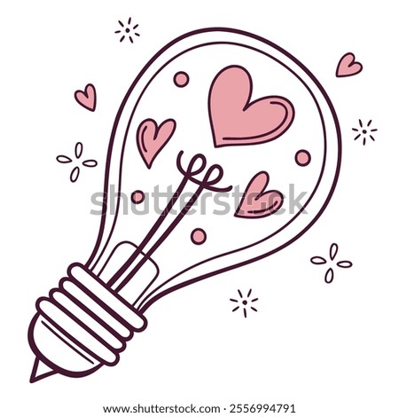 A light bulb filled with hearts, symbolizing love and creativity.