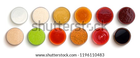 Set of different sauces isolated on white background, top view Foto d'archivio © 