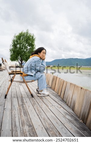 Similar – Image, Stock Photo Calm children enjoying amazing view of lake