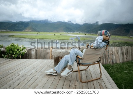 Similar – Image, Stock Photo Calm children enjoying amazing view of lake