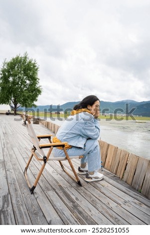 Similar – Image, Stock Photo Calm children enjoying amazing view of lake