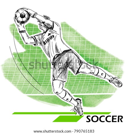 Goalkeeper, soccer, football player. Vector illustration isolated on white.