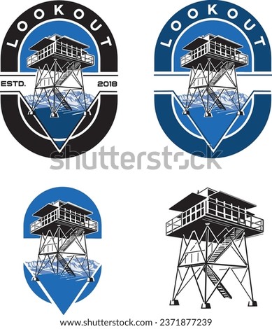 vector image of an observation tower in the mountains. Logo with observation tower