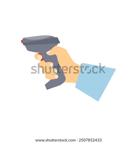 Barcode scanner. Hand holds scanner. Vector illustration.