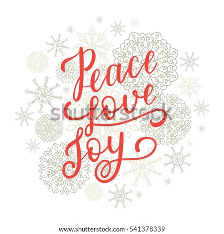 Peace Love Joy Greeting Card For New Year 2017. Vector Winter Holiday