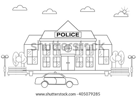 Linear (Flat) Police Station. Linear Police Station With Police Car ...