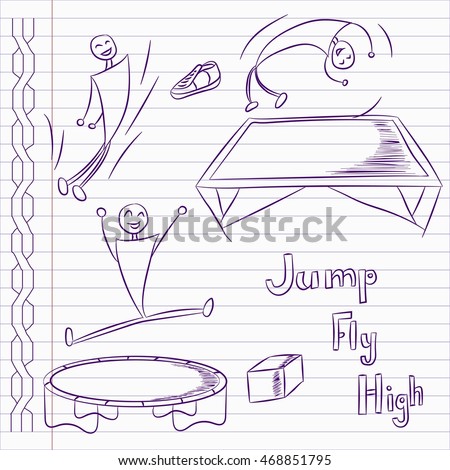 Hand drawn trampoline icons. Trampoline vector..