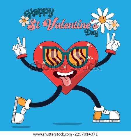 Happy heart walking with a super tittle saying Happy Valentine's Day in groove style