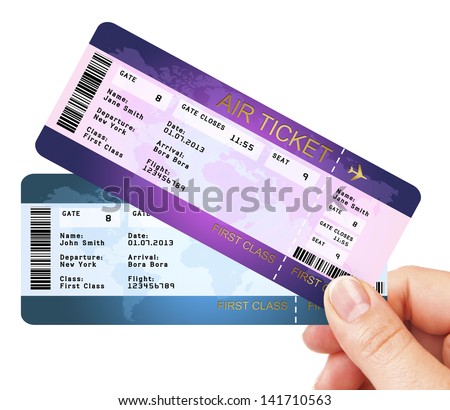 fly air tickets holded by hand over white background