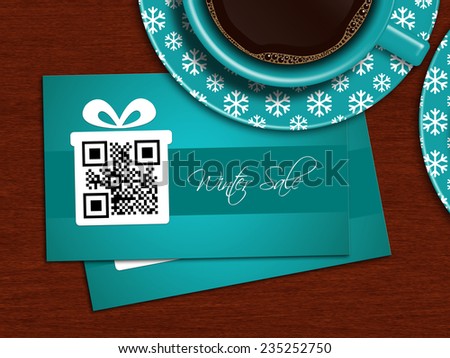 cups of coffee with winter sale coupons on  table