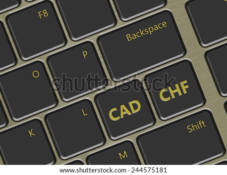 closeup of computer keyboard with swiss franc and canadian dollar buttons