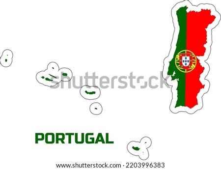 Map of the country of Portugal in the colors of the flag of the country of Portugal. By the description of the name of the country 