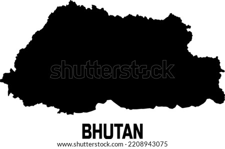 Map of the country of BHUTAN in  black.  With the description of the name of the country 