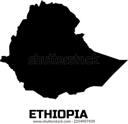  Map of the country of ETHIOPIA in black. With the caption of the name of the country 
