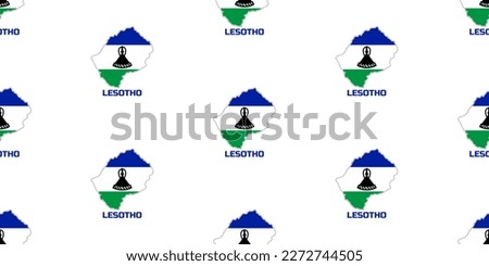 Seamless pattern of the LESOTHO country map in the colors of the LESOTHO flag. With the caption of the name of the country 