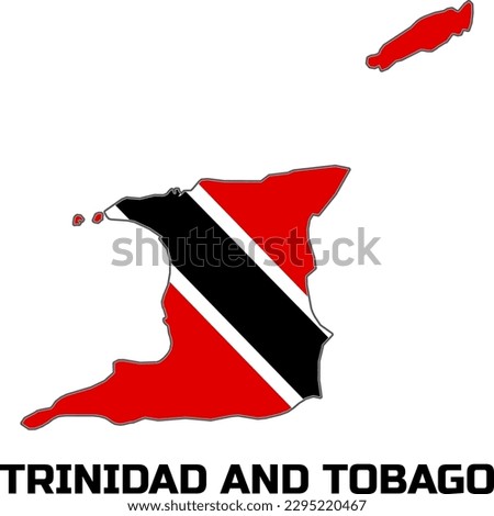TRINIDAD AND TOBAGO country map  in the color of the national flag TRINIDAD AND TOBAGO.  With the description of the name of the country 