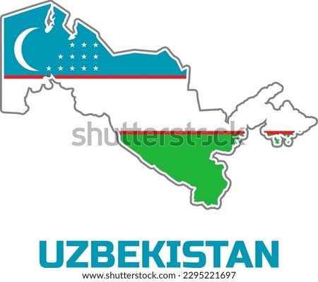Country map of UZBEKISTAN  in colors of the state flag of UZBEKISTAN.  With the caption of the name of the country 