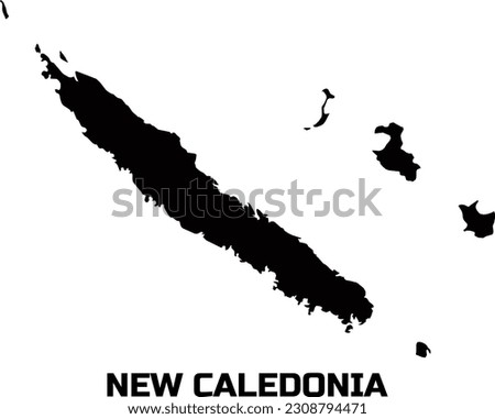 Country map of NEW CALEDONIA in black. With the caption of the country name  