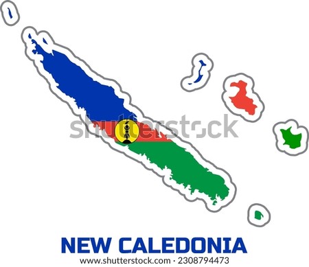 State map of NEW CALEDONIA  in the colors of the state flag  of NEW CALEDONIA.  With the caption of the country name 