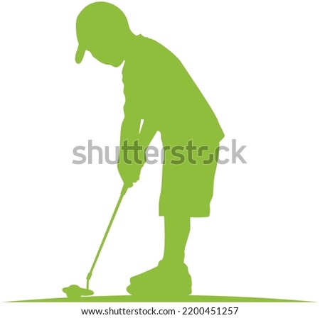 Silhouette kid play golf design