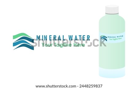 Mineral water logo design template with mineral bottle design. Fresh water from mountains logo concept. Vector illustration.