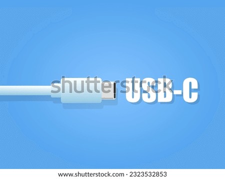 USB type c isolated vector illustration on blue background. Information technology and connection concept.