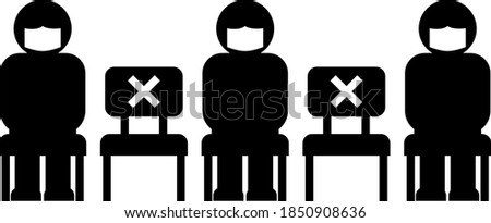 A person wearing a face mask who sits in a chair at intervals. Image illustration of new normal.